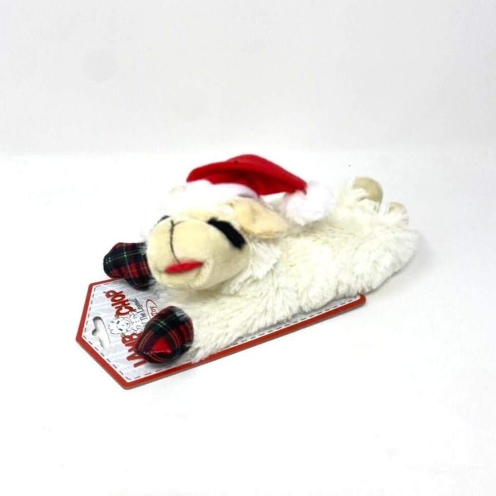 Multipet Lamb Chop Holiday Print Paws Dog Interactive 8" Plush Toy Santa Hat